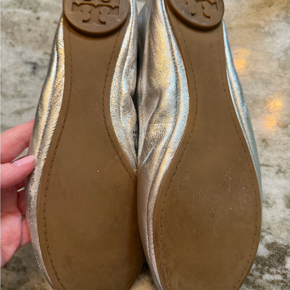 Tory Burch Metallic Silver Flats